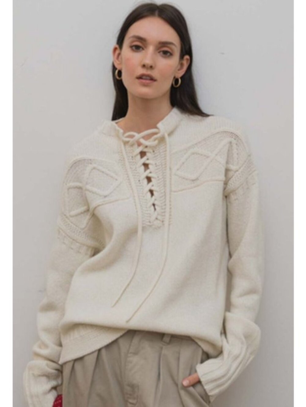 Alex Mill Jules Laceup Merino Wool Blend Sweater Coastal Preppy Fall Knit - Picture 14 of 14